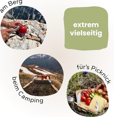 Універсальні столові прибори для кемпінгу Gipfelgaudi ідеально підходять для походів, пікніків тощо Столові прибори без пластику, виготовлені з нержавіючої сталі та дерева