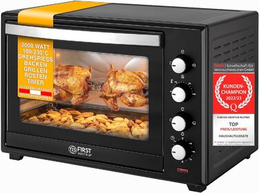 Міні-піч TZS First Austria, 2000 Вт, 60 л, з внутрішнім освітленням, функцією конвекції, гриль для 2 курей, міні-піч для піци, знімний піддон для крихт 60 л Аналогічні