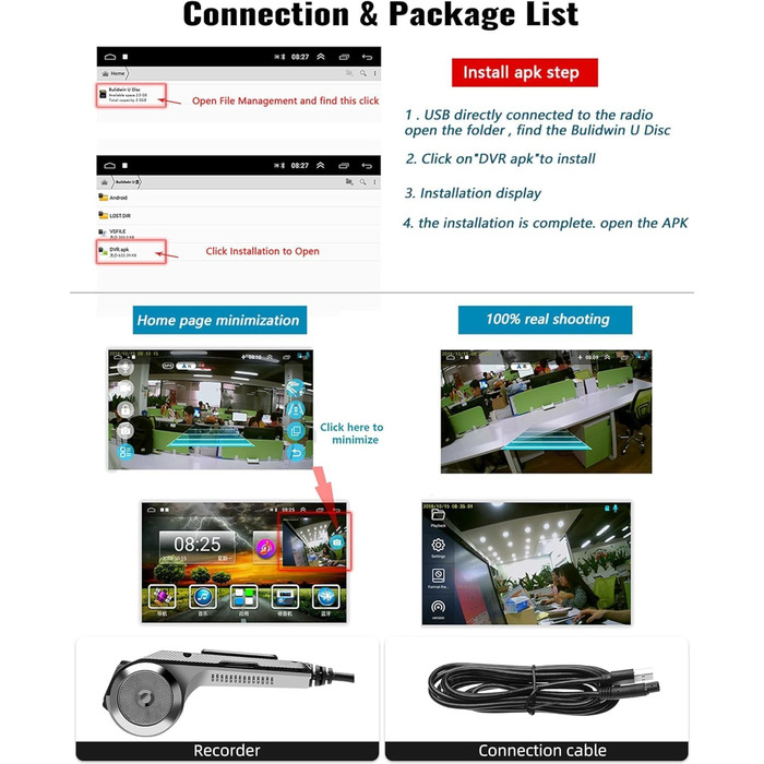 Автомобільний відеореєстратор CAMECHO Mini для автомобільного радіо для Android, USB DashCam Car з автомобільною камерою 170 з шир