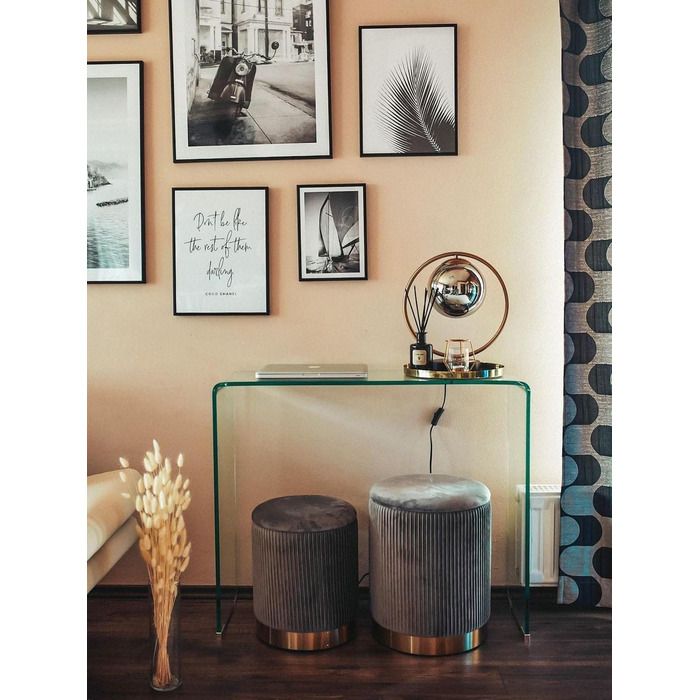 Круглий пуф у комплекті з 2 шт. , виготовлений з сірого оксамиту, пуф-отоманка з сидінням, рифлений дизайн, Miramar