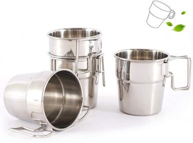Штабельовані туристичні кружки, 4 шт. и, нержавіюча сталь, туристичні кружки зі складною ручкою, набір туристичних кружок для активного відпочинку