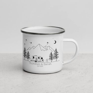 Емальована кружка, ретро-стиль, кемпінговий посуд для каравану/кемперу, персоналізована кемпінгова кружка з назвою, кавова кружка, аксесуар для автофургона/кемперу, кружка з нержавіючої сталі, подарунок для кемперів
