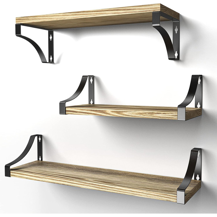 Набір настінних полиць Pipishell із 3 предметів, дерево та метал, настінні полиці для зберігання, дерев&39яний металевий дріт у рустикальному стилі, для вітальні, спальні, офісу, ванної кімнати або кухні (коричневий)