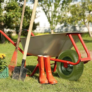Колесо для тачки KRUMAD PU-піна 4.80/4.00-8, до 180 кг, з віссю, не проколюється, не потребує обслуговування, сталевий диск, подвійний кульковий підшипник, запасне колесо для тачок та візків, захист від проколів, темно-зелений