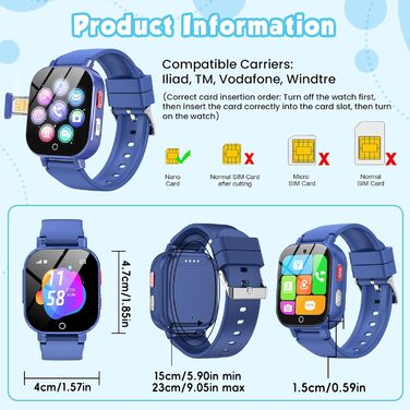 Розумний годинник 4G для дітей з GPS, дитячий годинник з телефоном, відеодзвінками та голосовим чатом, Wi-Fi, SOS, крокомір, будильник, ігри, дитячий подарунковий наручний годинник для дівчаток та хлопчиків віком від 4 років, синій