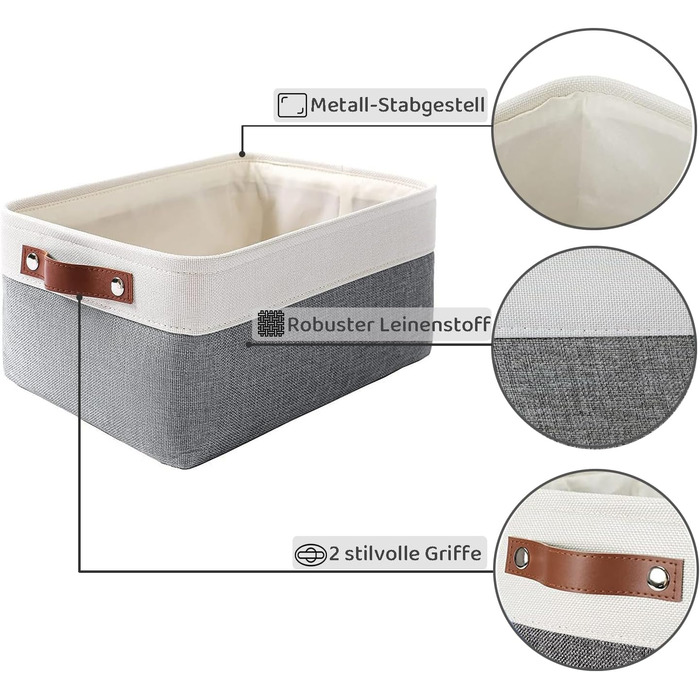 Ткані коробки для зберігання Mangata, полотняний органайзер, комплект із 3 предметів для одягу, іграшок, полиць (холодно-сірий, середній) 3 предмети M