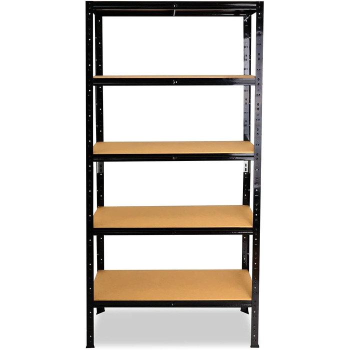Чорний надміцний стелаж, чорний металевий стелаж, 5 полиць вантажопідйомністю 175 кг кожна, стелаж для зберігання, стелаж для підвалу, побутовий стелаж, чорний металевий стелаж, окремостоячий, В 180см / Ш 60см / Г 45см, 180x60x45