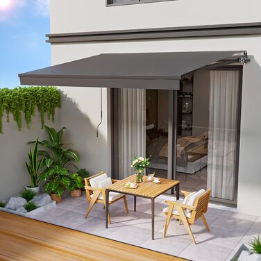 Складана тентована маркіза з ручним керуванням, 300x250 см, антрацит, сонцезахисна тентована маркіза, тентована для патіо, регулювання кута нахилу (5-60), балконна тентована маркіза з водонепроникним покриттям, настінне кріплення в комплекті, 300x250 см а
