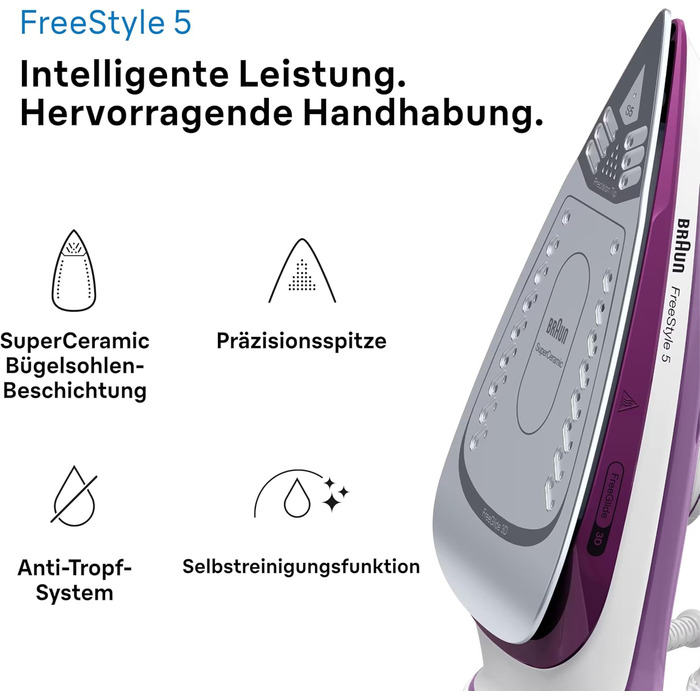 Парова праска Braun TexStyle 5 SI 5037 VI - праска з підошвою Freeglide 3D, вертикальна подача пари, 2700 Вт, паровий удар 200 г /