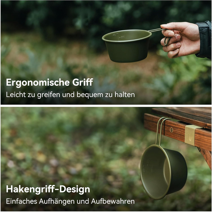Миска Thous Winds Outdoor Sierra з нержавіючої сталі, 2 чашки Sierra 450 мл, чашка Sierra з підвісною ручкою, портативна, штабельована, легка миска для використання на свіжому повітрі, кемпінгу, походів - хакі
