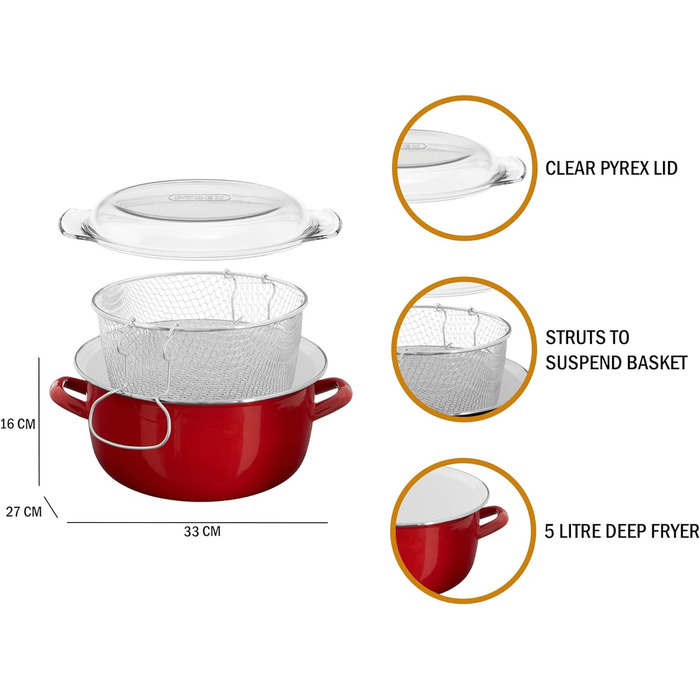 Фритюрниця Premier Housewares 102114 Deep Fryer, емальована, 5 літрів, червона, 33 x 27 x 16 см Червона фритюрниця