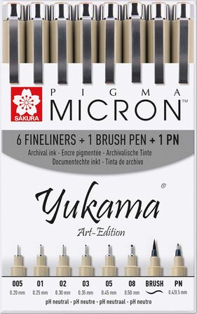 Набір Yukama Sakura Pigma Art Edition з 8, 6 Pigma Micron Fineliners 1 ручка Pigma Brush 1 ручка Pigma PN, чорна