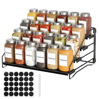 Рівнева підставка для спецій, не потребує свердління, металевий органайзер для спецій з етикетками та ручкою, регульована по висоті підставка для спецій для кухні, шафи, ванної кімнати, 4-