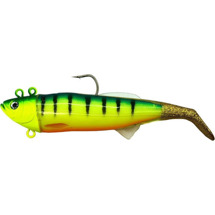 Морська блешня Norway UV Shad - м&39яка пластикова рибка джиг-головка - блешня для тріски - 20 см / 300 г та 26 см / 440 г Fluo Firetiger 3D - 26 см / 420 г