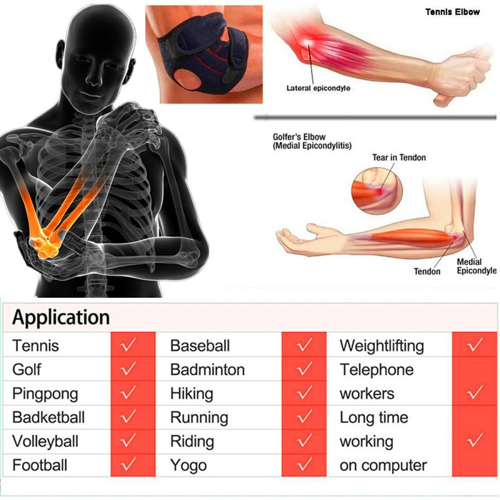 Тенісний гольфіст Підтримка ліктя для захисту ліктя Ліктьовий браслет Обгортка для захисту рук - легка та регульована - липучка для ліктя добре підходить для вправ ліктя та полегшення болю