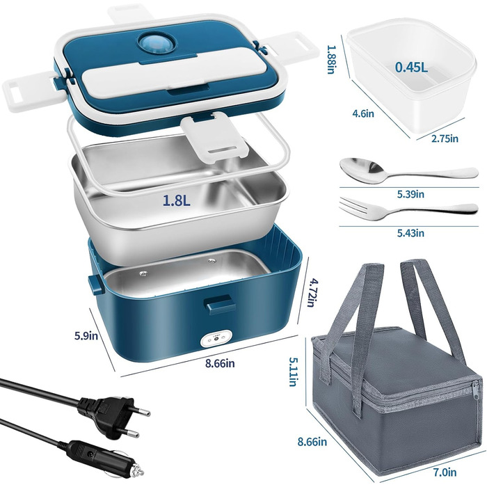 Електричний ланч-бокс 120 Вт 3-в-1 12 В/24 В/220 В Електричний ланч-бокс з підігрівом 1,8 л Портативний знімний ланч-бокс з вставкою та сумкою з нержавіючої сталі