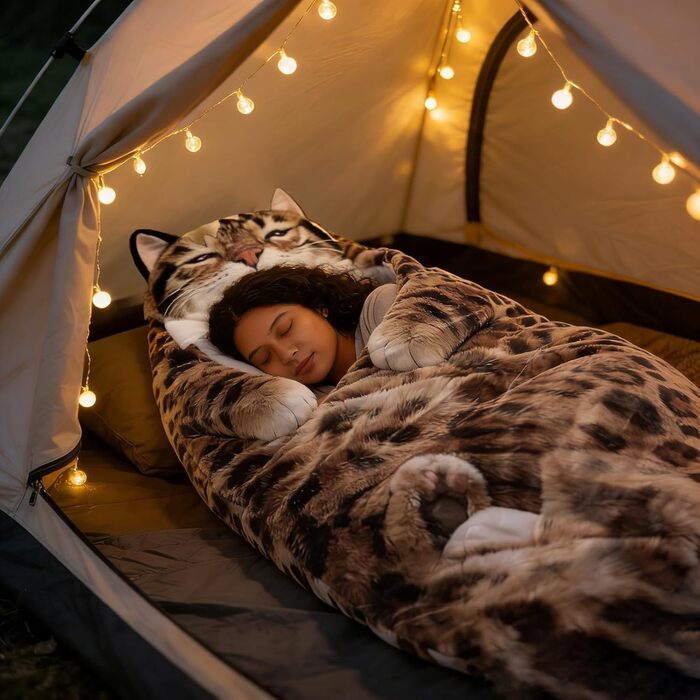 Спальний мішок для дорослих - Чарівний спальний мішок-конверти для котів, спальний мішок для котів, чарівний плюшевий спальний мішок для котів, плюшевий спальний мішок для кемпінгу та подорожей, жовтий колір B