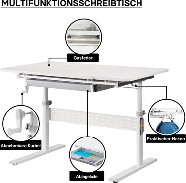 Регульований дитячий стіл 100 x 60 см, стіл з регульованою висотою для дітей з шухлядою