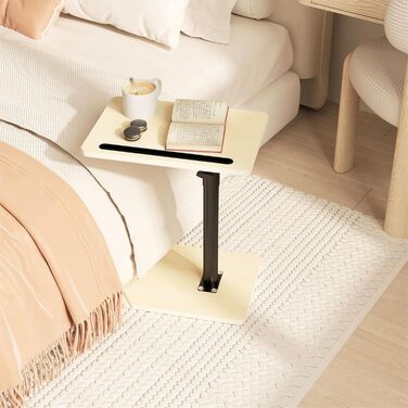 Приставний столик до дивана - журнальний столик з поворотом на 360 та регульованою висотою/дерев&39яний столик для дивана, столик з підлокітниками для дивана, приставний столик для закусок біля ліжка або крісла з відділенням для телефону/планшета (стандар