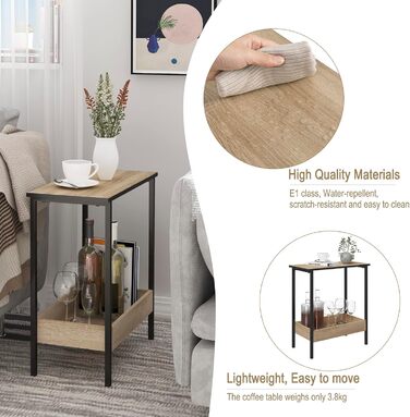 Журнальний столик WOLTU з 2 полицями, консольний столик з місцем для зберігання для вітальні, стіл для вітальні з металевого та дерев&39яного композиту, невеликий диванний столик, чорний та світлий дуб, 50x55x25 см, BTS03hei світлий дуб чорний