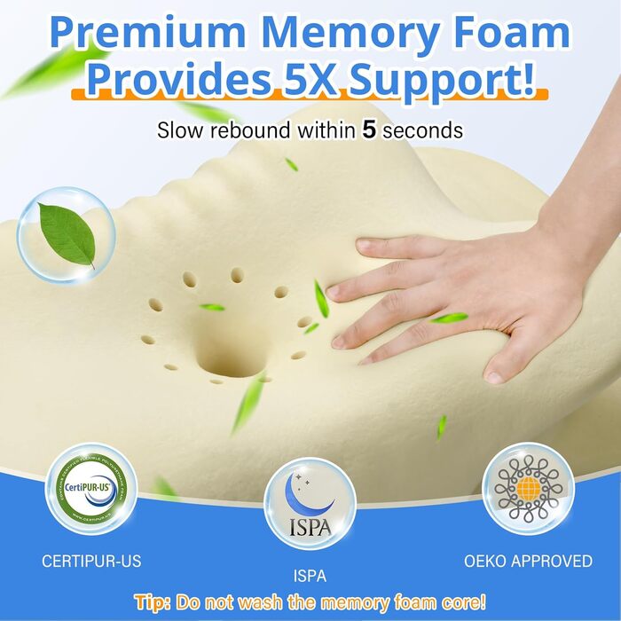 Дихаюча подушка для шиї з піни з ефектом пам&39яті, ергономічна подушка для сну на боці, спині та животі, сіра