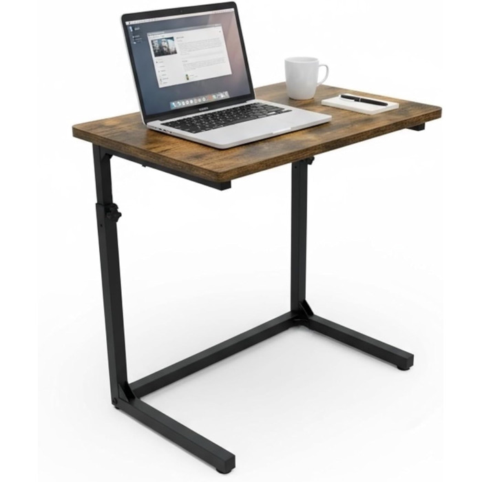 С-подібний журнальний столик для дивана з регульованою висотою, столик для ноутбука для дивана та ліжка, рустикальний коричневий