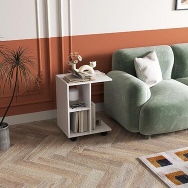 Журнальний столик HOMCOM C-подібної форми на колесах, переносний диванний столик, для невеликих приміщень, 45 x 35 x 58 см, білий