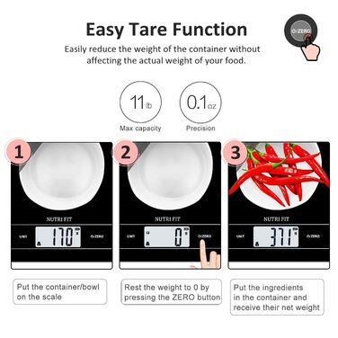 Цифрові кухонні ваги NUTRI FIT, що перезаряджаються, USB електронні кухонні ваги, висока точність, портативна та функція тари, 11