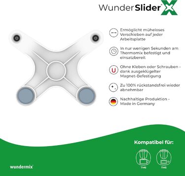 Глайди WunderSlider X для Thermomix TM6 & TM5 Розсувна дошка альтернатива Thermomix З магнітним кріпленням Невидимі слайдери, такі як ролетна дошка (біла) TM6 / TM5 біла