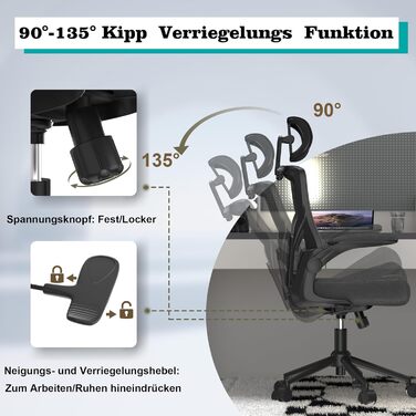 Ергономічне офісне крісло з регульованим підголівником та поперековою опорою сітчасте робоче крісло з високою спинкою, пінопластовим сидінням, вішалкою для одягу та функцією блокування (чорне)