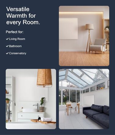 Інфрачервоний настінний обігрівач VIESTA F1200 потужністю 1200 Вт з термостатом TH10 плоска карбоново-кристалічна нагрівальна панель електричний інфрачервоний настінний обігрівач, ідеально підходить для віталень та ванних кімнат F1200 з TH10