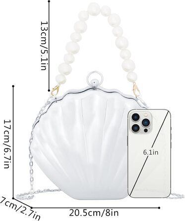 Клатч-розкладачка Морська Раковина з акрилу, з перлинною ручкою-ланцюжком. Вечірня сумочка для весілля, косплею, на плече або через плече, сріблястий.