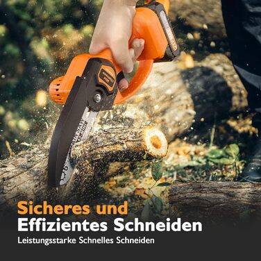 Бензопила XIAZIR 6-дюймова міні-портативна портативна 21В два живлення один зарядний пристрій європейського стандарту CE, із зарядним пристроєм, акумулятором, гайковим ключем, підходить для садових бензопил кольору