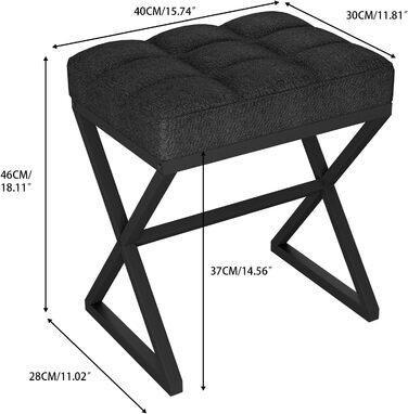 Туалетний стілець YMYNY, пуф для ніг, лляне сидіння, макіяжний стілець з металевими ніжками у формі X, для туалетного столика, вітальні, спальні, передпокою, коридору 403046 см чорний HBD033B