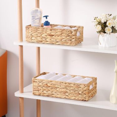 Кошики для зберігання, плетений кошик для зберігання, штабелювані кошики з полицями, кошик для спальні та ванної кімнати, 37x16,5x11см/33x12,5x10см, водяний гіацинт 37x16,5x11см натуральний (водяний гіацинт)