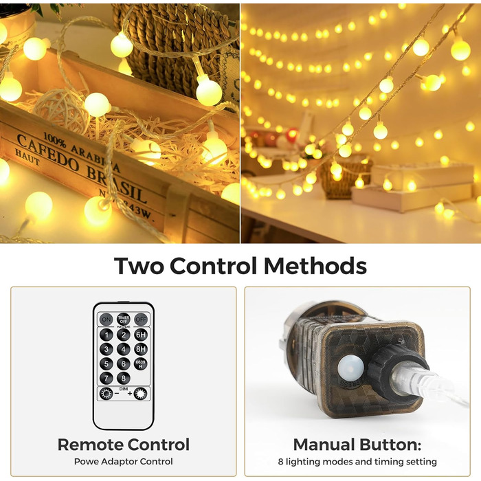 Світлодіодні казкові вогні, що живляться від електрики, 23M казкові вогні куля теплий білий з вилкою для зовнішнього і внутрішньог