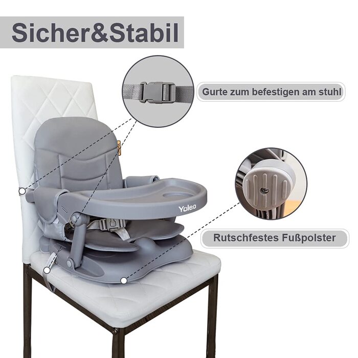 Дитячий стільчик-бустер YOLEO, Портативний стільчик для дитини, всього 2 кг, Сидіння-бустер з ременями безпеки та знімним піддоном