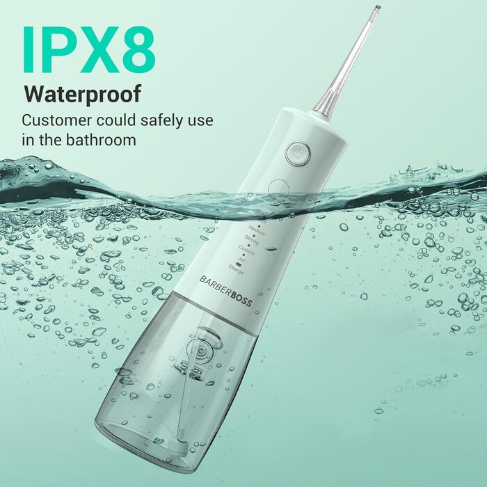 Бездротовий іригатор для порожнини рота, електричний зубний флоссер з 5 режимами тиску, водонепроникний IPX8, портативний пристрій для догляду за яснами, набір для очищення зубів, QR-7101 (Пастельно-зелений)