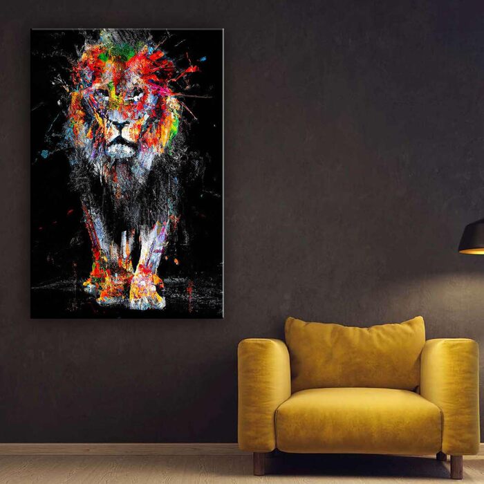 Полотно настінний живопис - Лев у кольорах - Картина готова повісити для вітальні Велика картина для прикраси будинку Друк Сучасни