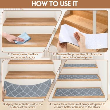 Килимки для сходів, 15 шт. , самоклеючі, для внутрішнього використання, 55 см x 19 см, протиковзкі, можна різати, для захисту домашніх тварин, людей похилого віку та дітей (світло-сірі)