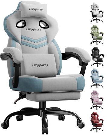Тканина для ігрового крісла LUCKRACER, офісне крісло з підлокітниками, подушка з піни з ефектом пам&39яті, кут нахилу 90155 та підставка для ніг, міцна функціональна тканина, сірий колір