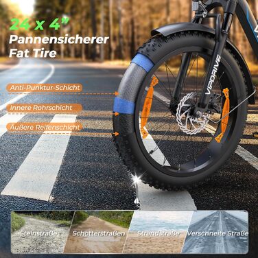 Чоловічі електричні велосипеди Ebike 48V 13Ah 624Wh знімний акумулятор, 24-дюймові жирові шини 250W мотор 5 PAS режим жіночий E Bike 7-швидкісний з РК-дисплеєм синій13AH 624Wh 62Nm.