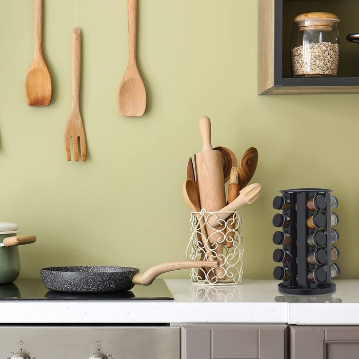 Карусель для спецій Relaxdays з 20 баночками для спецій, включаючи вставку-шейкер, обертова, багаторазова підставка для спецій для кухні, чорна