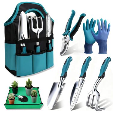 Набір садових інструментів Gartenwerkzeug, 7 предметів, для догляду за садом, стійкий до іржі. Садовий набір з органайзером-сумкою для інструментів, ідеальний подарунок для жінок-садоводів.