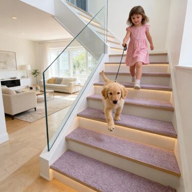 Сходинки 20 x 56 см, м&39який ворс, самоклеючі та протиковзкі, можна різати, багаторазові, 5 протиковзких сходинок, килимки для сходів для дітей та домашніх тварин, A