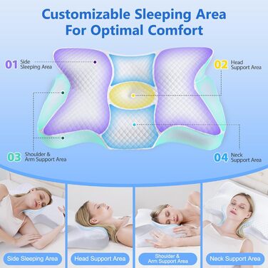 Подушка для шиї Teemour, подушка з піни з ефектом пам&39яті, подушка для сну на боці, спині та животі - подушка для сну на боці з підтримкою шиї, дихаюча та знімна (біла)