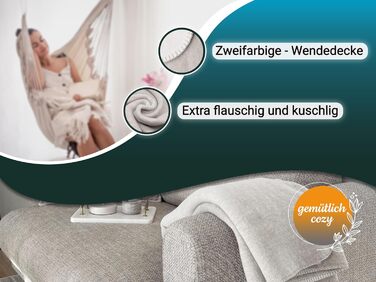 Двоколірна флісова ковдра ZOLLNER 150x200 см - Затишна ковдра для дивана бежевого кольору - Можна прати при температурі до 40C - Міцна змішана тканина - Якість готельної білизни - Сертифіковано Oeko-Tex 150 x 200 см бежевий