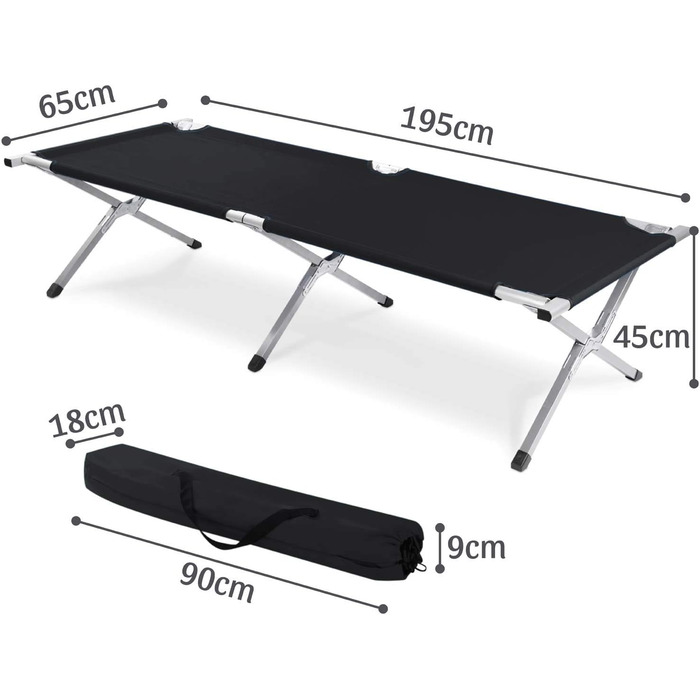 ТОВАРИГАДЖЕТИ Складане армійське польове ліжко з алюмінію - Складане кемпінгове ліжко та гостьове ліжко чорного кольору