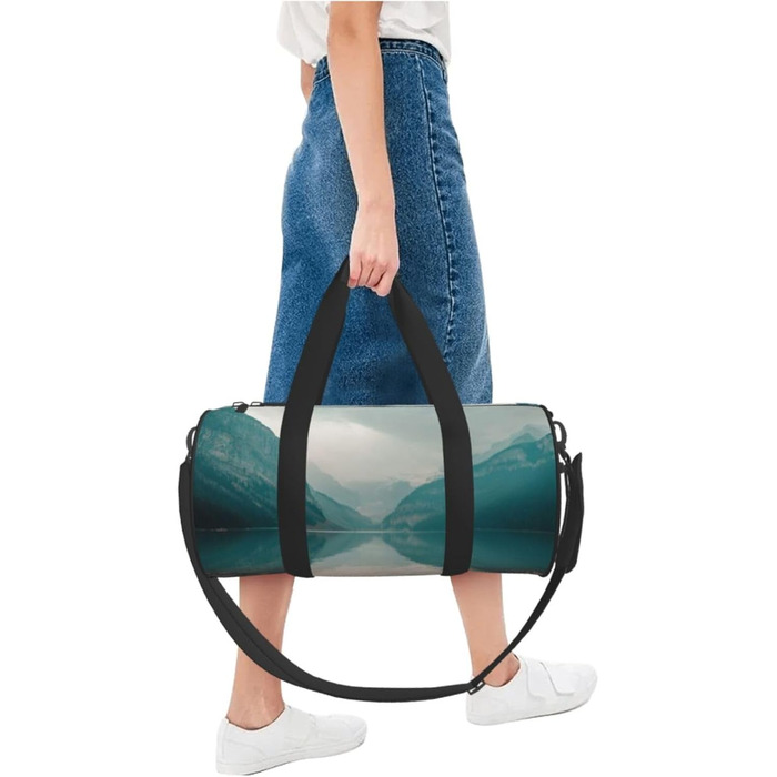 Спортивна сумка, дорожня сумка Банф, з малюнком гірського пейзажу, на нічліг, чорна, універсальний розмір