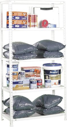 Стелаж SimonRack для важких умов експлуатації, металевий стелаж 200x100x50, підвальний стелаж, вантажопідйомність 100 кг, 5 полиць, білий - Comfort